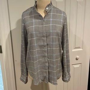 Houndstooth Mockneck Button-Down Ann Taylor Blouse